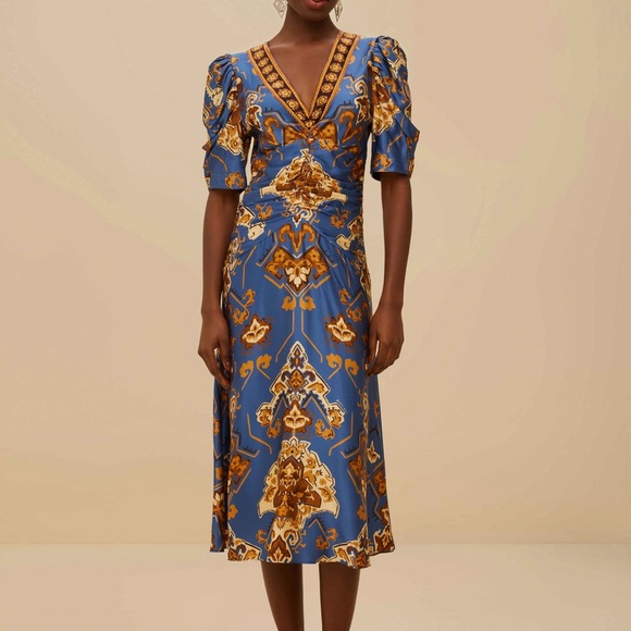 FARM Rio Blue Ornament Floral Midi Dress - Picture 1 of 4